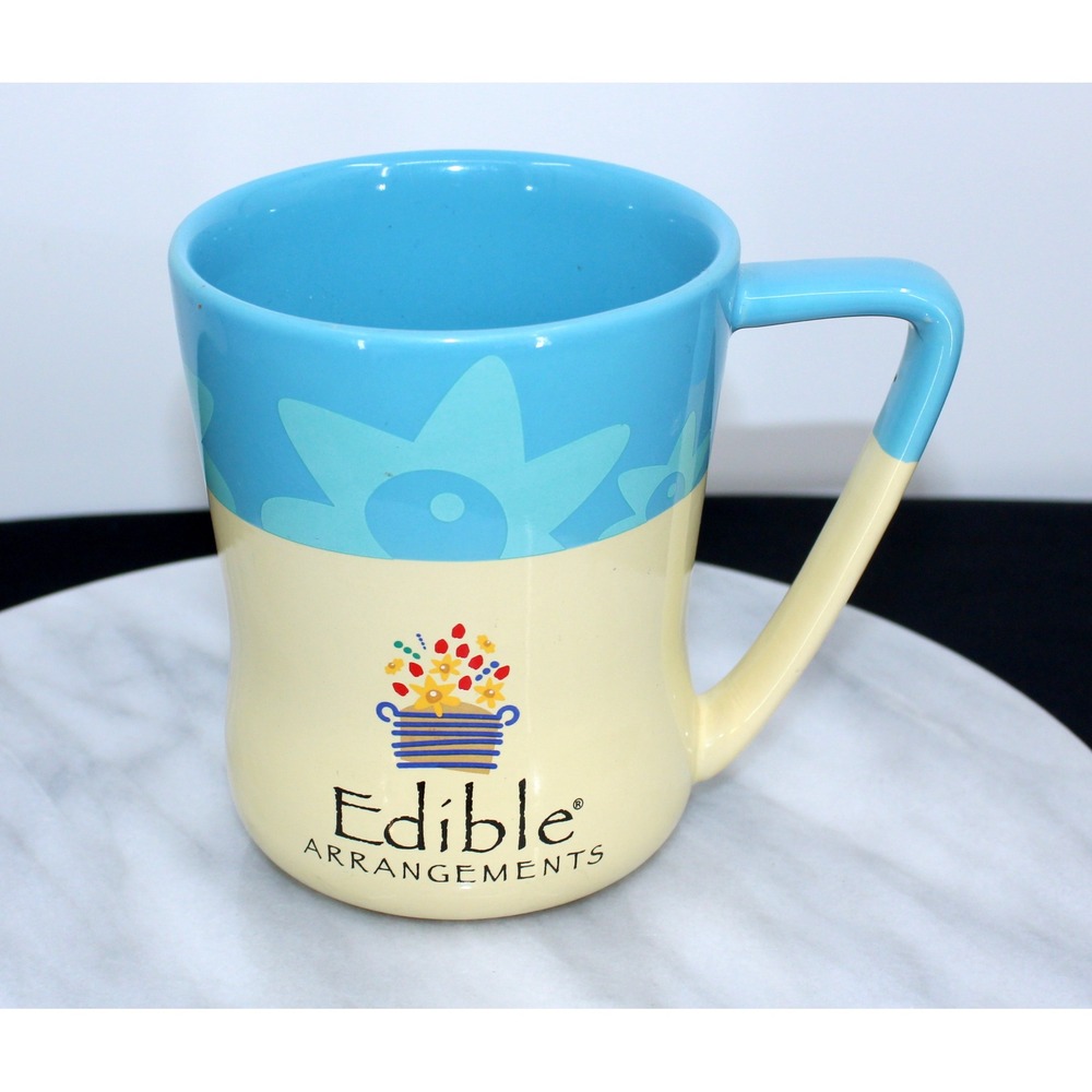 Edible Arrangements Coffee Mug Blue Yellow Floral Ceramic Tea Cup 2012 Logo